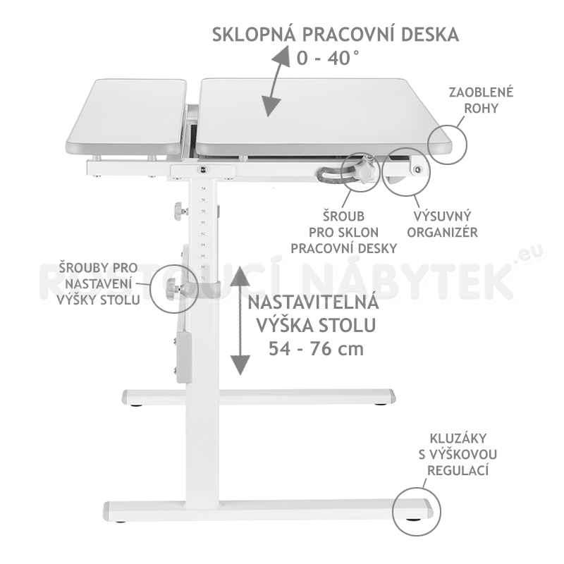 Dětský rostoucí psací stůl MAXIO bílo-šedý