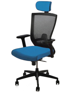 Kancelářská židle Pron s podhlavníkem a 3D područkami modrá